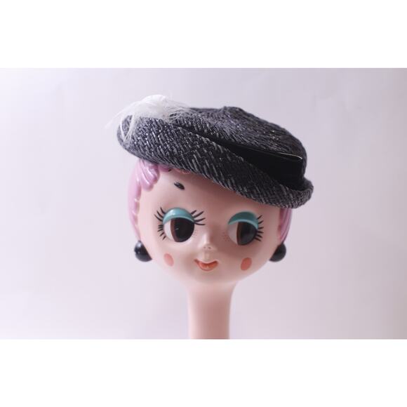 Gray Fancy Hat with White Feather, Fascinator, Elegant, Evening, ~ 251124-WH 861 - Picture 1 of 4